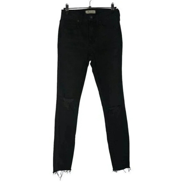 Madewell 9" Mid Rise Distressed Skinny Jeans Black Sea 25 - Picture 2 of 5
